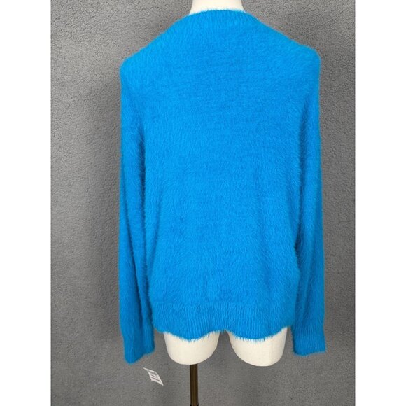 Bright Blue Fluffy I.N.C. Eyelash V-Neck Glam Soft Sweater Size Small NWT's - Picture 4 of 8